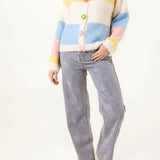 Wild Flower - Ladies - Striped Block Flower Button Knit Cardigan - Multi Colour - Wildvine Clothing, Spalding, Lincolnshire