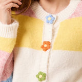 Wild Flower - Ladies - Striped Block Flower Button Knit Cardigan - Multi Colour - Wildvine Clothing, Spalding, Lincolnshire
