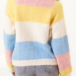Wild Flower - Ladies - Striped Block Flower Button Knit Cardigan - Multi Colour - Wildvine Clothing, Spalding, Lincolnshire