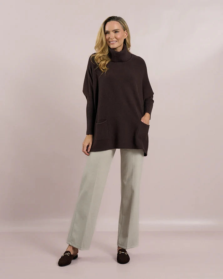 D.E.C.K By Decollage - Roll Neck Knit with Back Button - Choko - Wildvine Clothing, Spalding, Lincolnshire