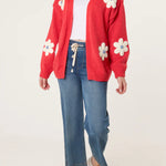 Wild Flower - Ladies - Flocking Daisy Open Knit Cardigan - Berry - Wildvine Clothing, Spalding, Lincolnshire