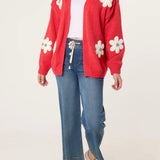 Wild Flower - Ladies - Flocking Daisy Open Knit Cardigan - Berry - Wildvine Clothing, Spalding, Lincolnshire