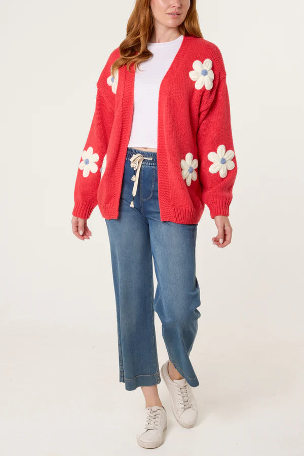 Wild Flower - Ladies - Flocking Daisy Open Knit Cardigan - Berry - Wildvine Clothing, Spalding, Lincolnshire