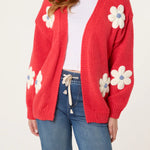Wild Flower - Ladies - Flocking Daisy Open Knit Cardigan - Berry - Wildvine Clothing, Spalding, Lincolnshire
