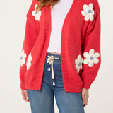 Wild Flower - Ladies - Flocking Daisy Open Knit Cardigan - Berry - Wildvine Clothing, Spalding, Lincolnshire