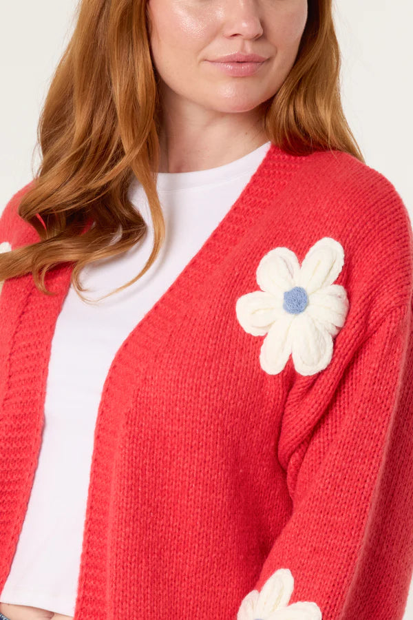 Wild Flower - Ladies - Flocking Daisy Open Knit Cardigan - Berry - Wildvine Clothing, Spalding, Lincolnshire