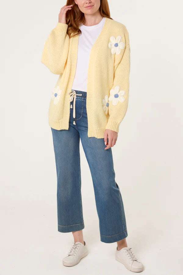 Wild Flower - Ladies - Flocking Daisy Open Knit Cardigan - Lemon - Wildvine Clothing, Spalding, Lincolnshire