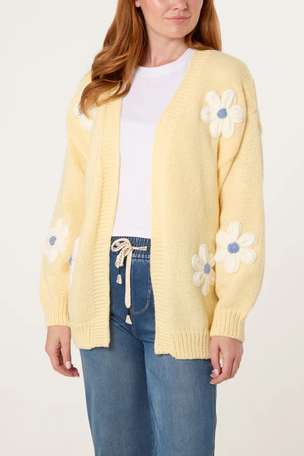 Wild Flower - Ladies - Flocking Daisy Open Knit Cardigan - Lemon - Wildvine Clothing, Spalding, Lincolnshire