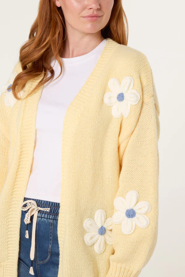 Wild Flower - Ladies - Flocking Daisy Open Knit Cardigan - Lemon - Wildvine Clothing, Spalding, Lincolnshire