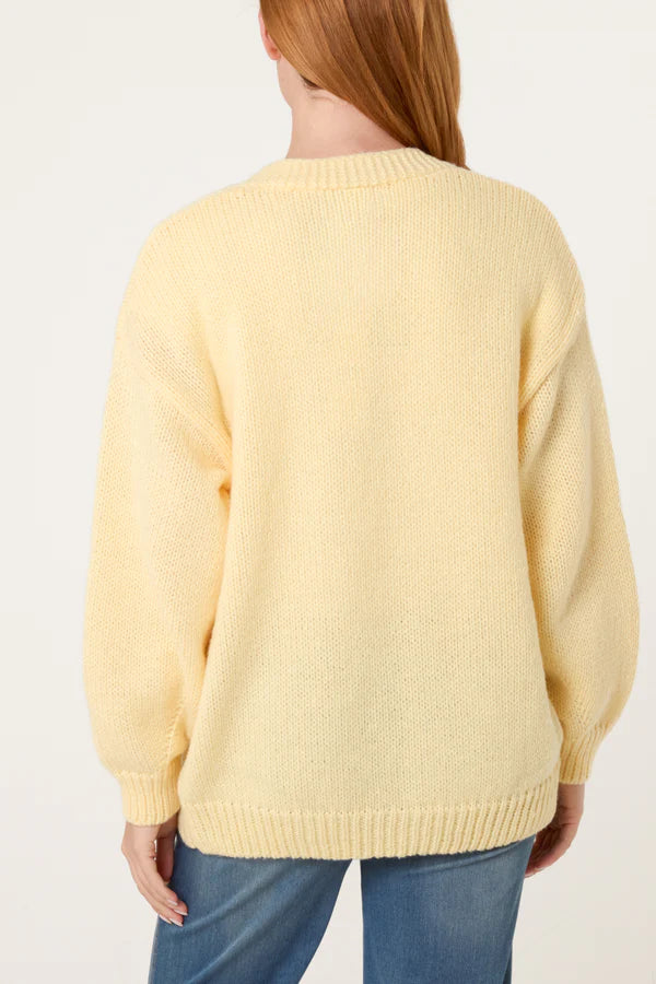 Wild Flower - Ladies - Flocking Daisy Open Knit Cardigan - Lemon - Wildvine Clothing, Spalding, Lincolnshire