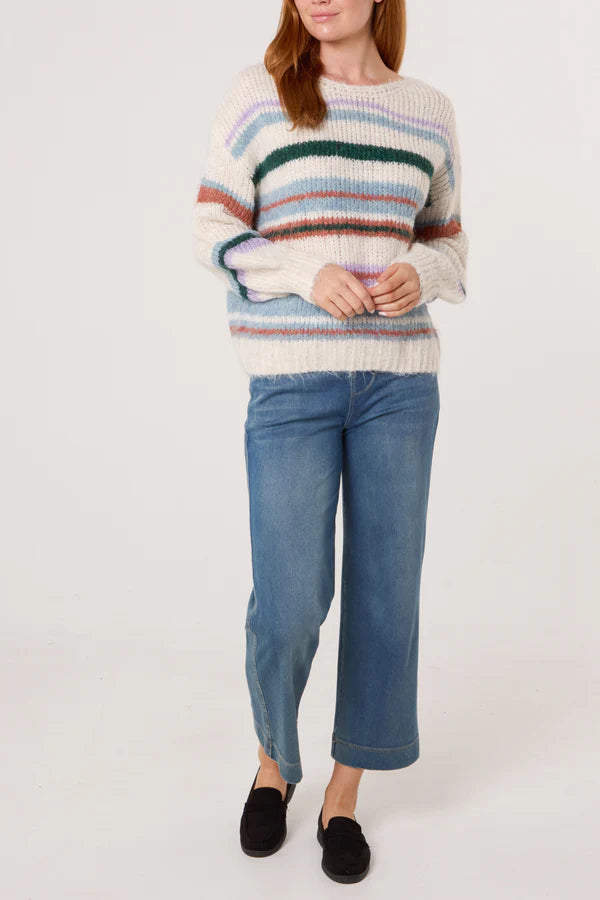 Wild Flower - Ladies - Colourful Striped Knit Jumper - Ivory/Multi - Wildvine Clothing, Spalding, Lincolnshire