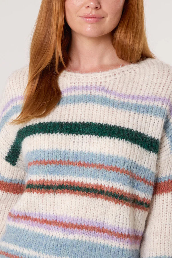 Wild Flower - Ladies - Colourful Striped Knit Jumper - Ivory/Multi - Wildvine Clothing, Spalding, Lincolnshire