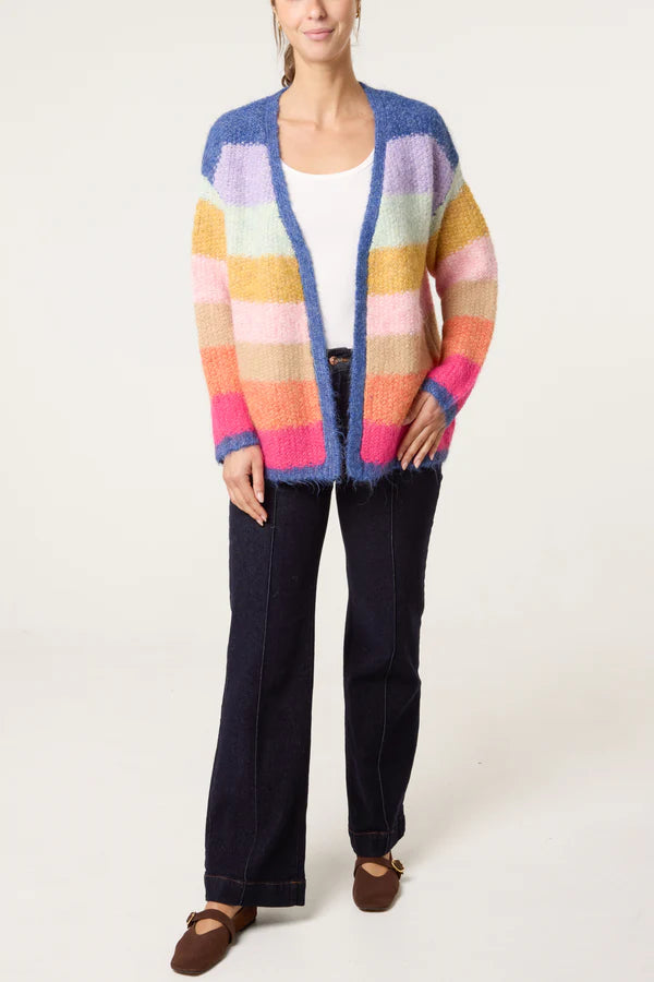 Wild Flower - Ladies - Rainbow Striped Knit Cardigan - Multi Colour - Wildvine Clothing, Spalding, Lincolnshire