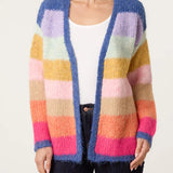 Wild Flower - Ladies - Rainbow Striped Knit Cardigan - Multi Colour - Wildvine Clothing, Spalding, Lincolnshire