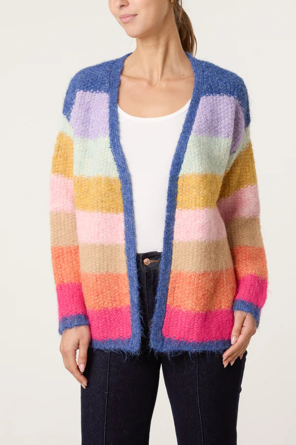 Wild Flower - Ladies - Rainbow Striped Knit Cardigan - Multi Colour - Wildvine Clothing, Spalding, Lincolnshire