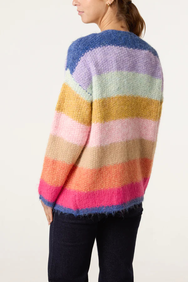 Wild Flower - Ladies - Rainbow Striped Knit Cardigan - Multi Colour - Wildvine Clothing, Spalding, Lincolnshire