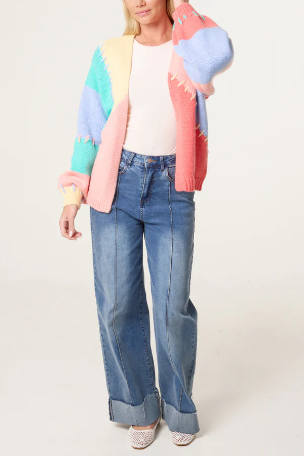 Wild Flower - Ladies - Stitch Colourblock Knit Cardigan - Multi colour - Wildvine Clothing, Spalding, Lincolnshire