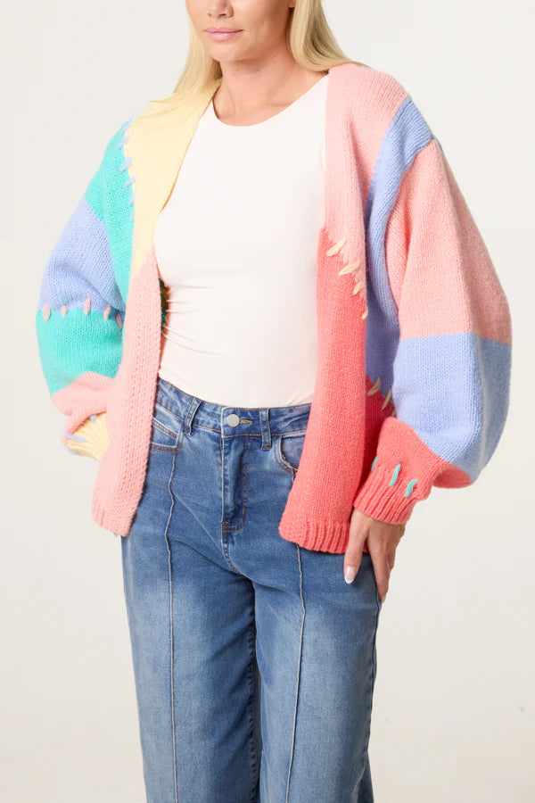 Wild Flower - Ladies - Stitch Colourblock Knit Cardigan - Multi colour - Wildvine Clothing, Spalding, Lincolnshire