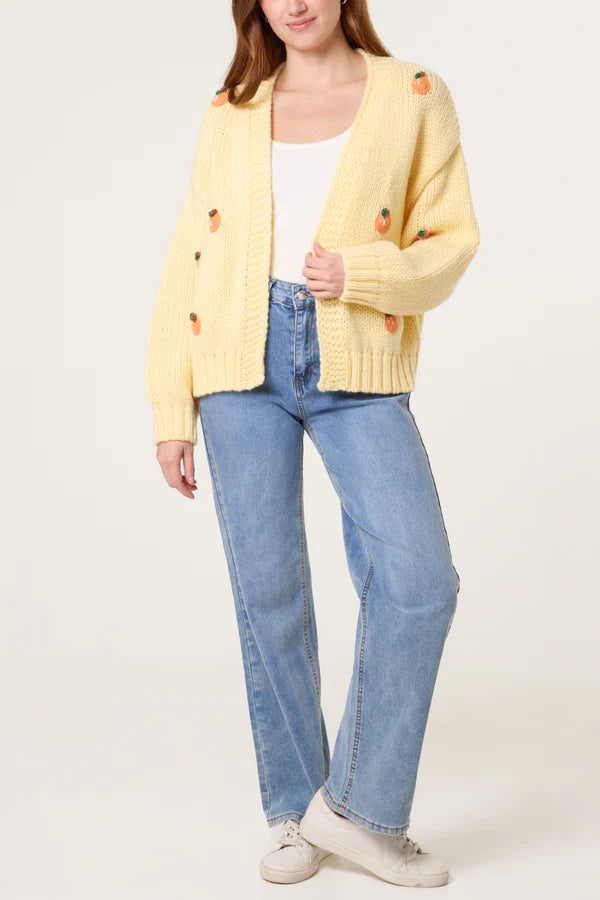 Wild Flower - Ladies - Knitted Oranges Chunky Cardigan - Lemon - Wildvine Clothing, Spalding, Lincolnshire