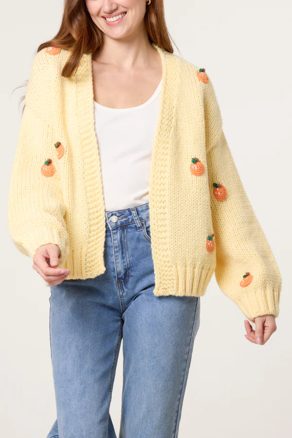 Wild Flower - Ladies - Knitted Oranges Chunky Cardigan - Lemon - Wildvine Clothing, Spalding, Lincolnshire