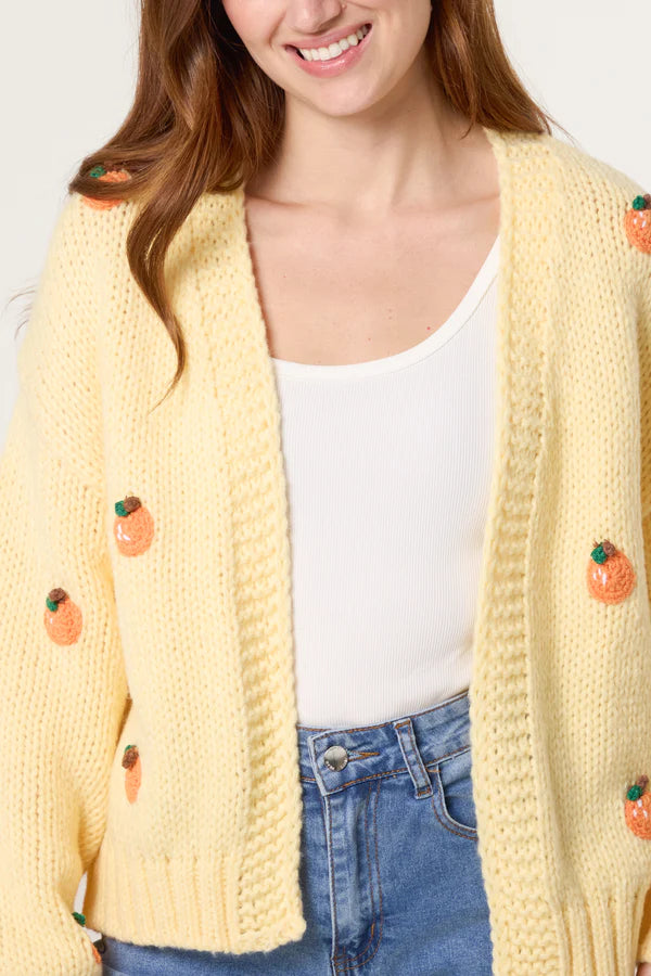 Wild Flower - Ladies - Knitted Oranges Chunky Cardigan - Lemon - Wildvine Clothing, Spalding, Lincolnshire