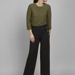 Pinnns - Ladies Wide Leg Jersey Trouser with Button feature - Chocolate 659T - Wildvine Clothing, Spalding, Lincolnshire