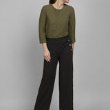 Pinnns - Ladies Wide Leg Jersey Trouser with Button feature - Chocolate 659T - Wildvine Clothing, Spalding, Lincolnshire