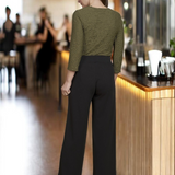 Pinnns - Ladies Wide Leg Jersey Trouser with Button feature - Chocolate 659T - Wildvine Clothing, Spalding, Lincolnshire