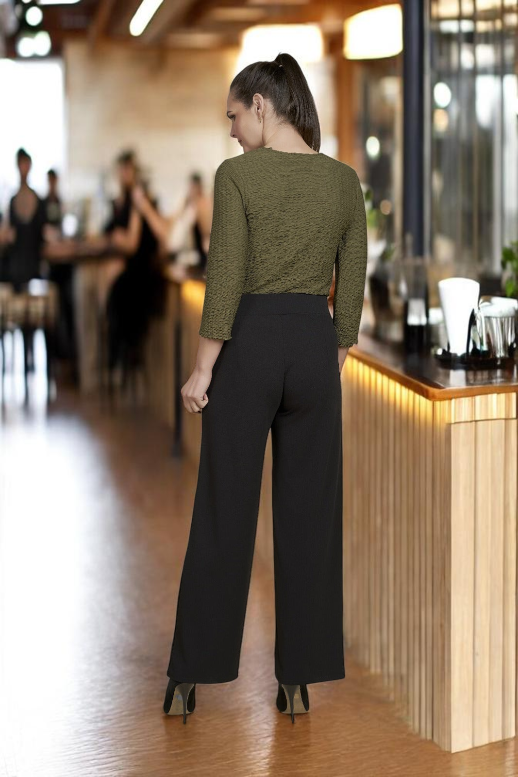 Pinnns - Ladies Wide Leg Jersey Trouser with Button feature - Chocolate 659T - Wildvine Clothing, Spalding, Lincolnshire