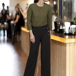 Pinnns - Ladies Wide Leg Jersey Trouser with Button feature - Chocolate 659T - Wildvine Clothing, Spalding, Lincolnshire