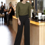 Pinnns - Ladies Wide Leg Jersey Trouser with Button feature - Chocolate 659T - Wildvine Clothing, Spalding, Lincolnshire