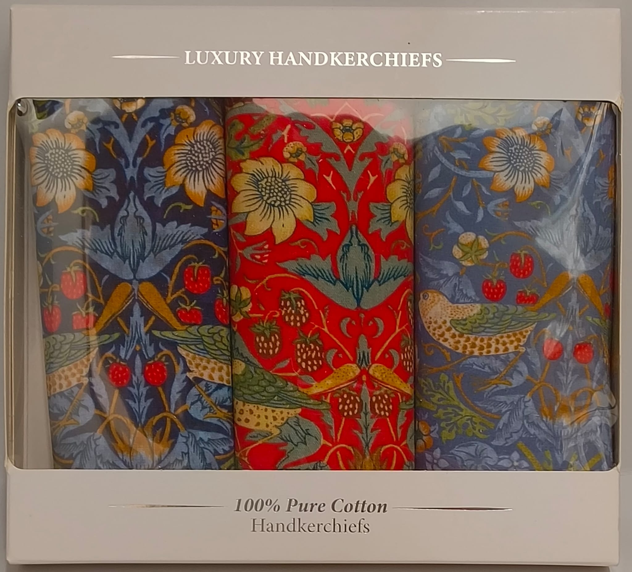 Le Chateau - Mens - Luxury Handkerciefs - W Morris Strawberry Thief Pocket Sq - Wildvine Clothing, Spalding, Lincolnshire