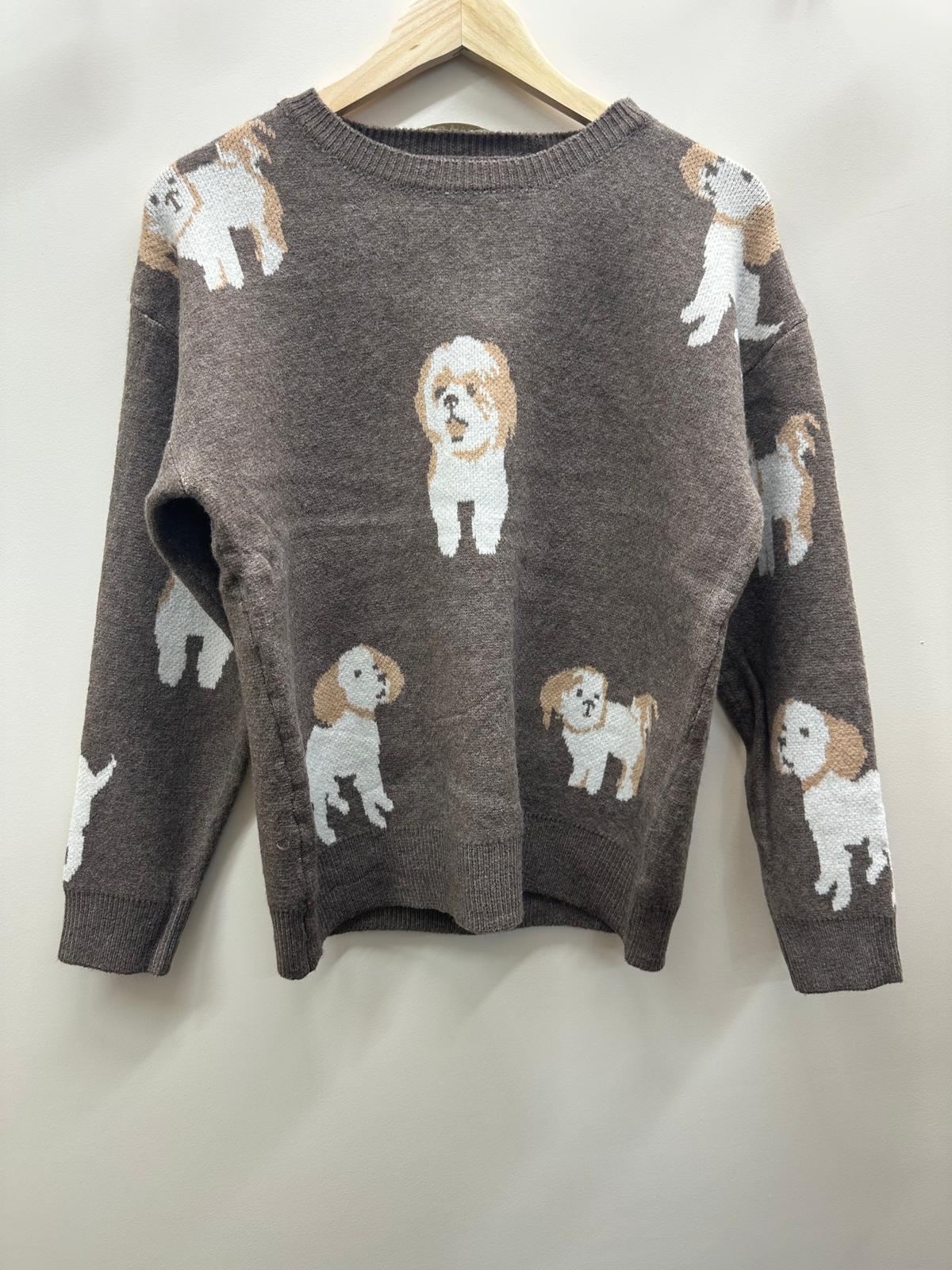 Wild Flower - Ladies - Dog Print Jumper - Mocca - Wildvine Clothing, Spalding, Lincolnshire