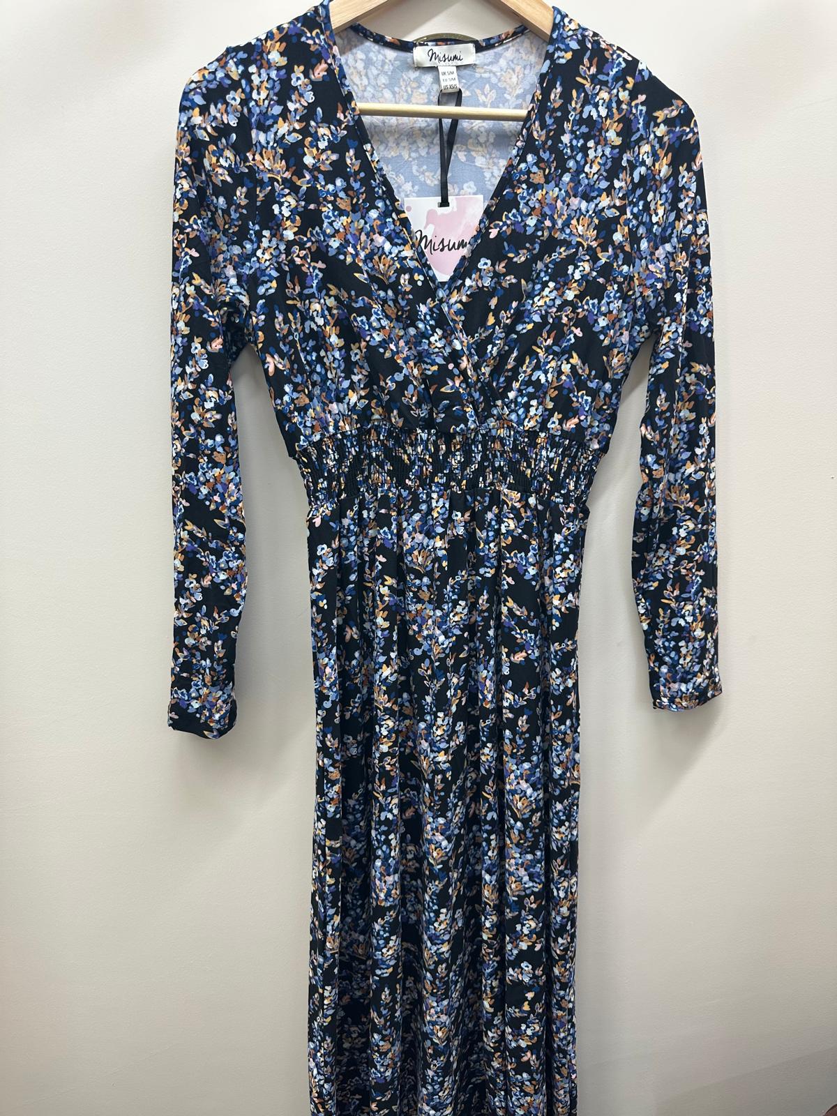 Misumi - Ladies -V Neck Wrap - Long Sleeve - Midi Dress - Black / Pattern - Wildvine Clothing, Spalding, Lincolnshire