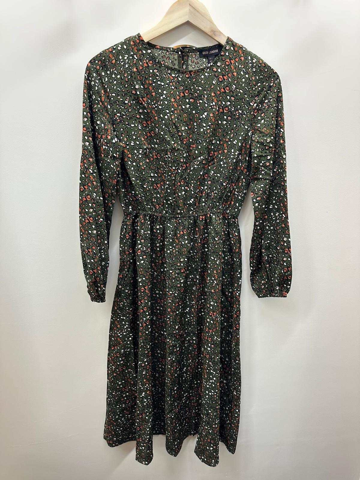 QED London - Ladies - Long Sleeve - Midi Dress - Animal Print Khaki - Wildvine Clothing, Spalding, Lincolnshire