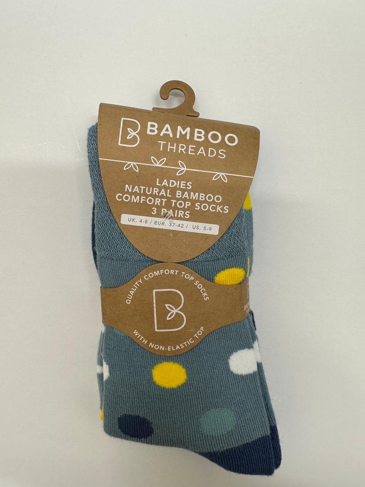 Ladies Bamboo Socks - Non Elastic - (3 pairs) 4-8 Blue - Wildvine Clothing, Spalding, Lincolnshire