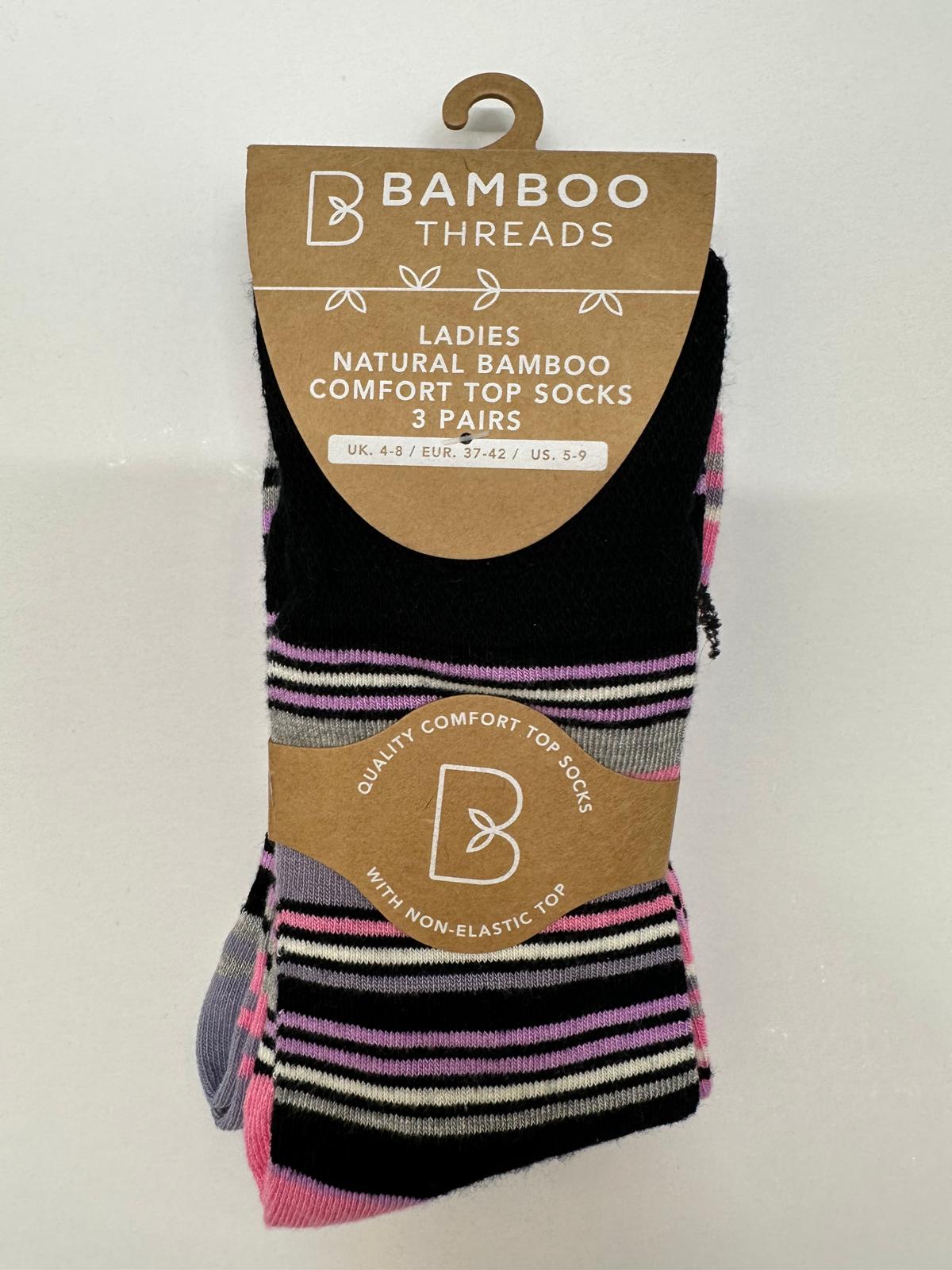 Ladies Bamboo Socks - Non Elastic - (3 pairs) 4-8 Pink - Wildvine Clothing, Spalding, Lincolnshire