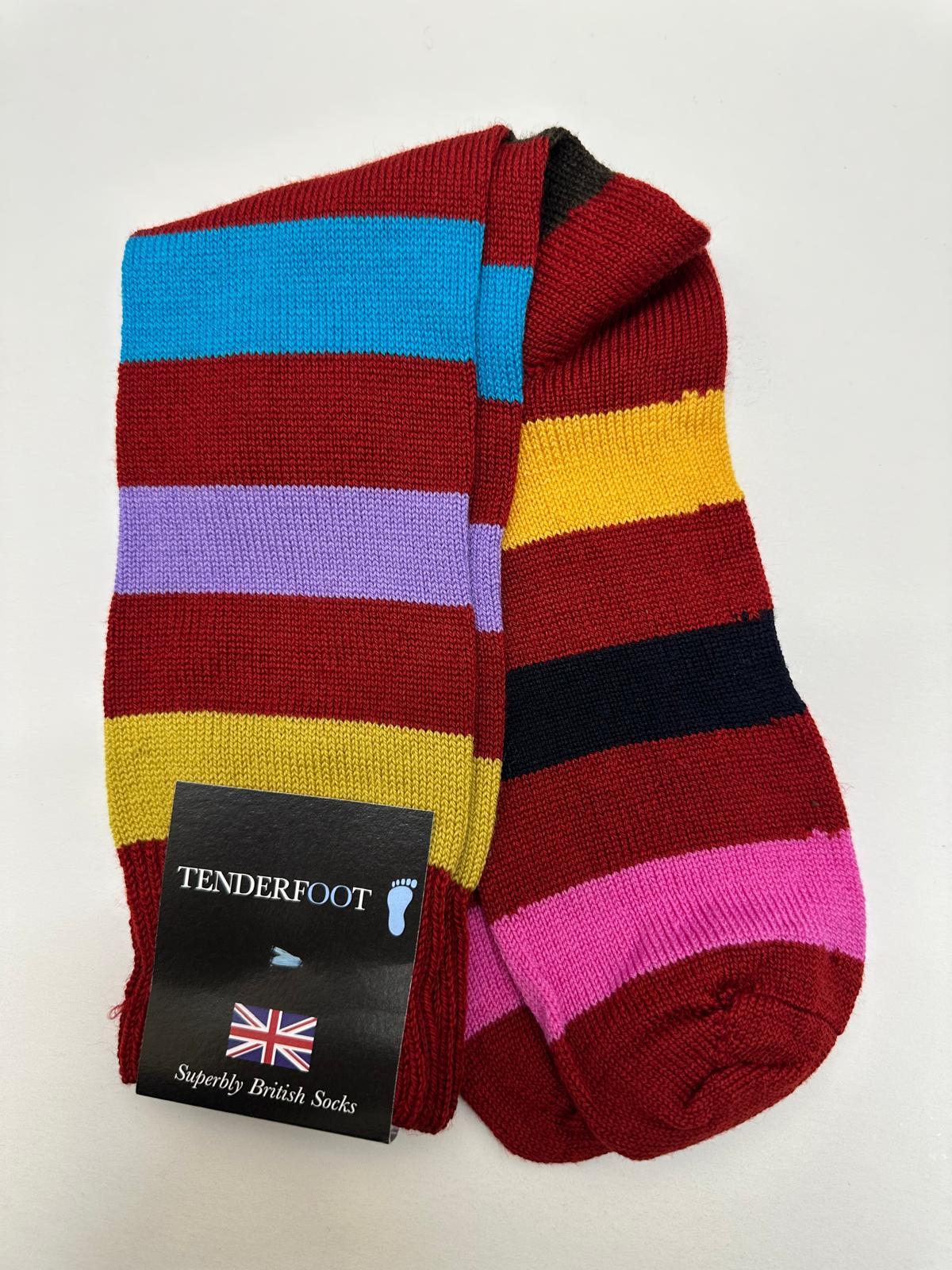 Tenderfoot - Mens - Cotton - Stripe UK 7 - 11 Red - Multi - Wildvine Clothing, Spalding, Lincolnshire