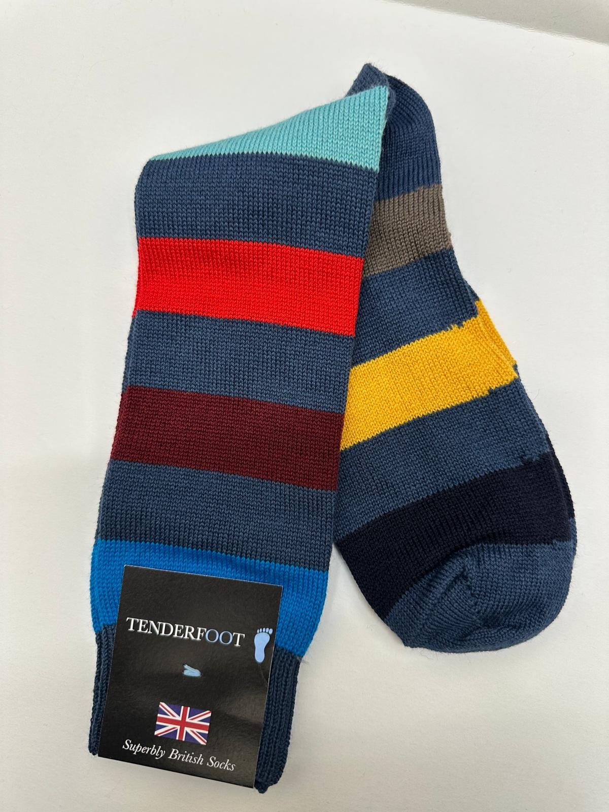 Tenderfoot - Mens - Cotton - Stripe UK 7 - 11 Blue - Multi - Wildvine Clothing, Spalding, Lincolnshire