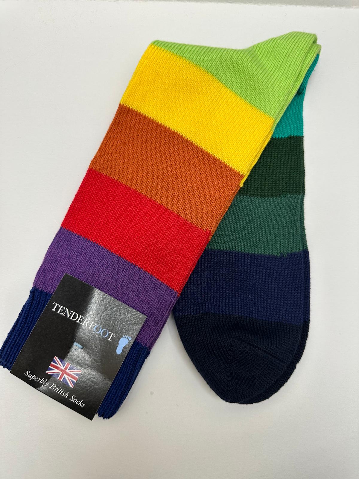 Tenderfoot - Mens - Cotton - Stripe UK 7 - 11 Brights - Multi - Wildvine Clothing, Spalding, Lincolnshire