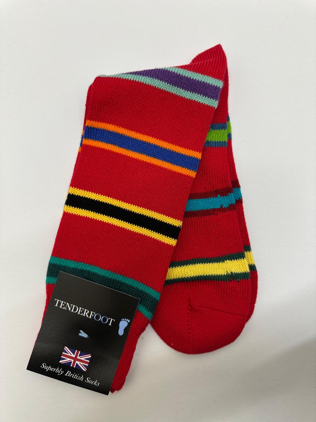 Tenderfoot - Mens - Cotton - Stripe UK 7 - 11 Red - Narrow Multi - Wildvine Clothing, Spalding, Lincolnshire