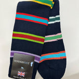 Tenderfoot - Mens - Cotton - Stripe UK 7 - 11 Navy - Narrow Multi - Wildvine Clothing, Spalding, Lincolnshire