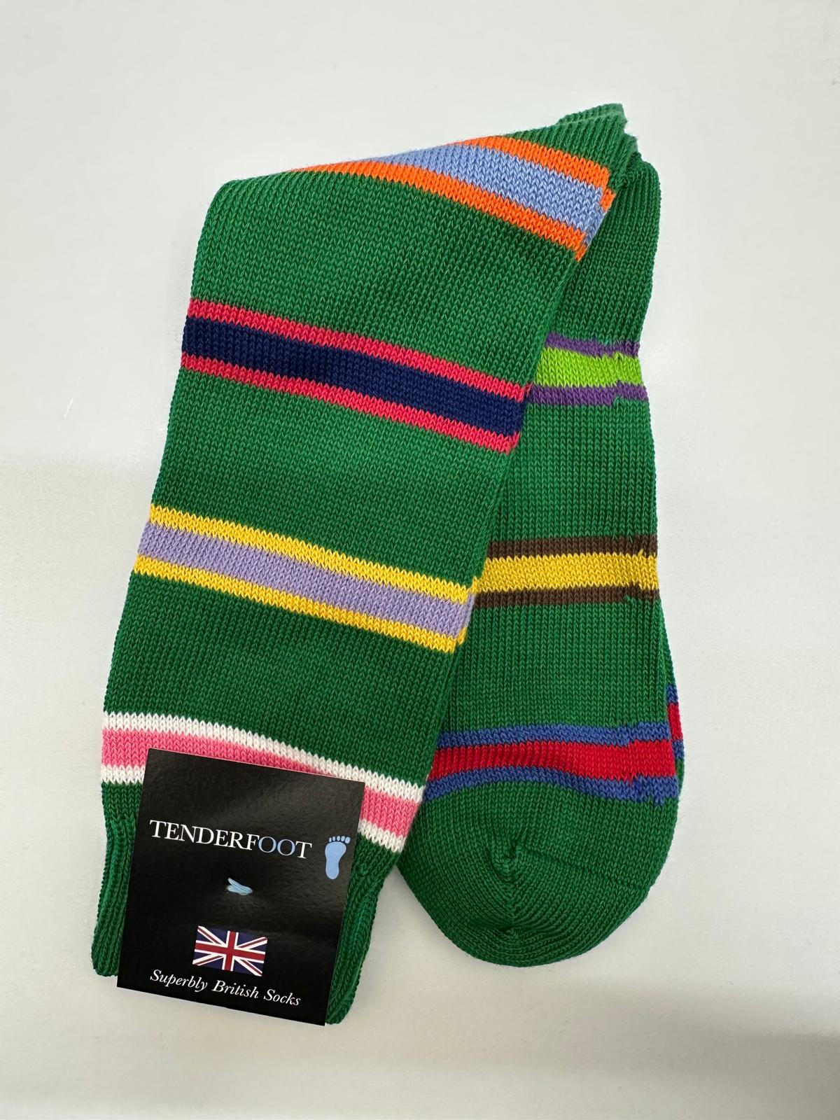Tenderfoot - Mens - Cotton - Stripe UK 7 - 11 Green - Narrow Multi - Wildvine Clothing, Spalding, Lincolnshire