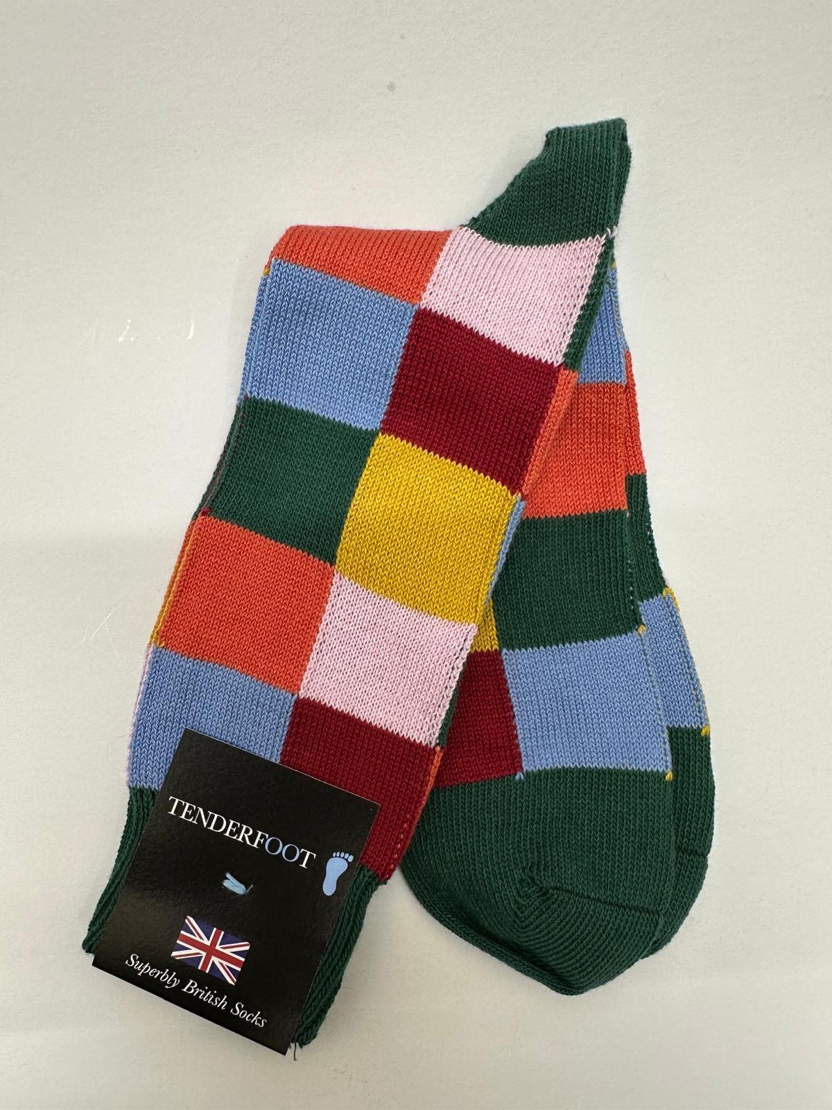Tenderfoot - Mens - Cotton - Checkered UK 7 - 11 Green - Multi - Wildvine Clothing, Spalding, Lincolnshire