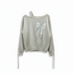 Wild Flower - Ladies - Bow Embroidered Jumper - Beige - Wildvine Clothing, Spalding, Lincolnshire