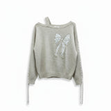 Wild Flower - Ladies - Bow Embroidered Jumper - Beige - Wildvine Clothing, Spalding, Lincolnshire