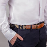 Dents - Mens Belt - Stretch Elastic Webbing Belt - Ink/Beige