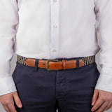 Dents - Mens Belt - Stretch Elastic Webbing Belt - Ink/Beige