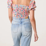 QED London - Ladies - Ditsy Floral Cropped Puff Sleeve Top - Floral - Wildvine Clothing, Spalding, Lincolnshire