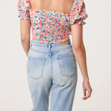 QED London - Ladies - Ditsy Floral Cropped Puff Sleeve Top - Floral - Wildvine Clothing, Spalding, Lincolnshire